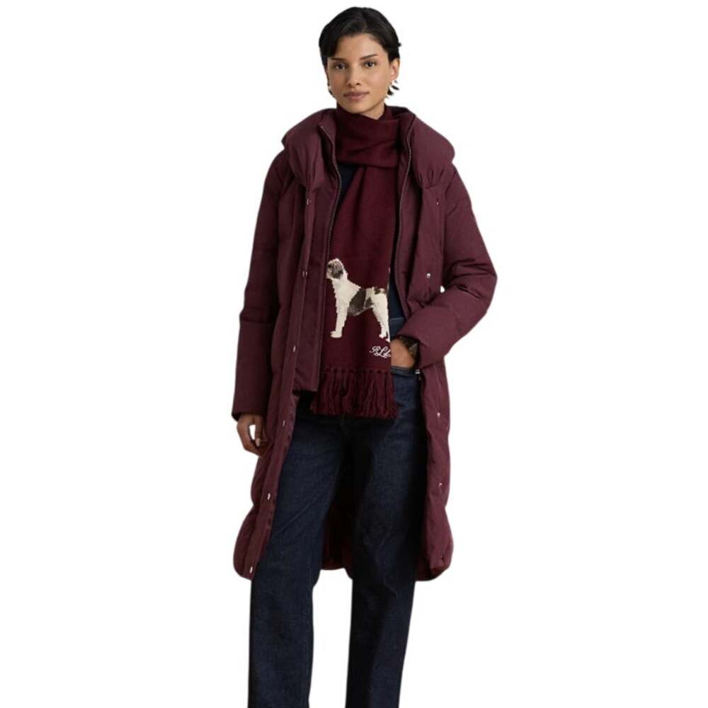 Lauren Ralph Lauren Down Puffer Coat Women S Burgundy Pillow Collar Long Hooded
